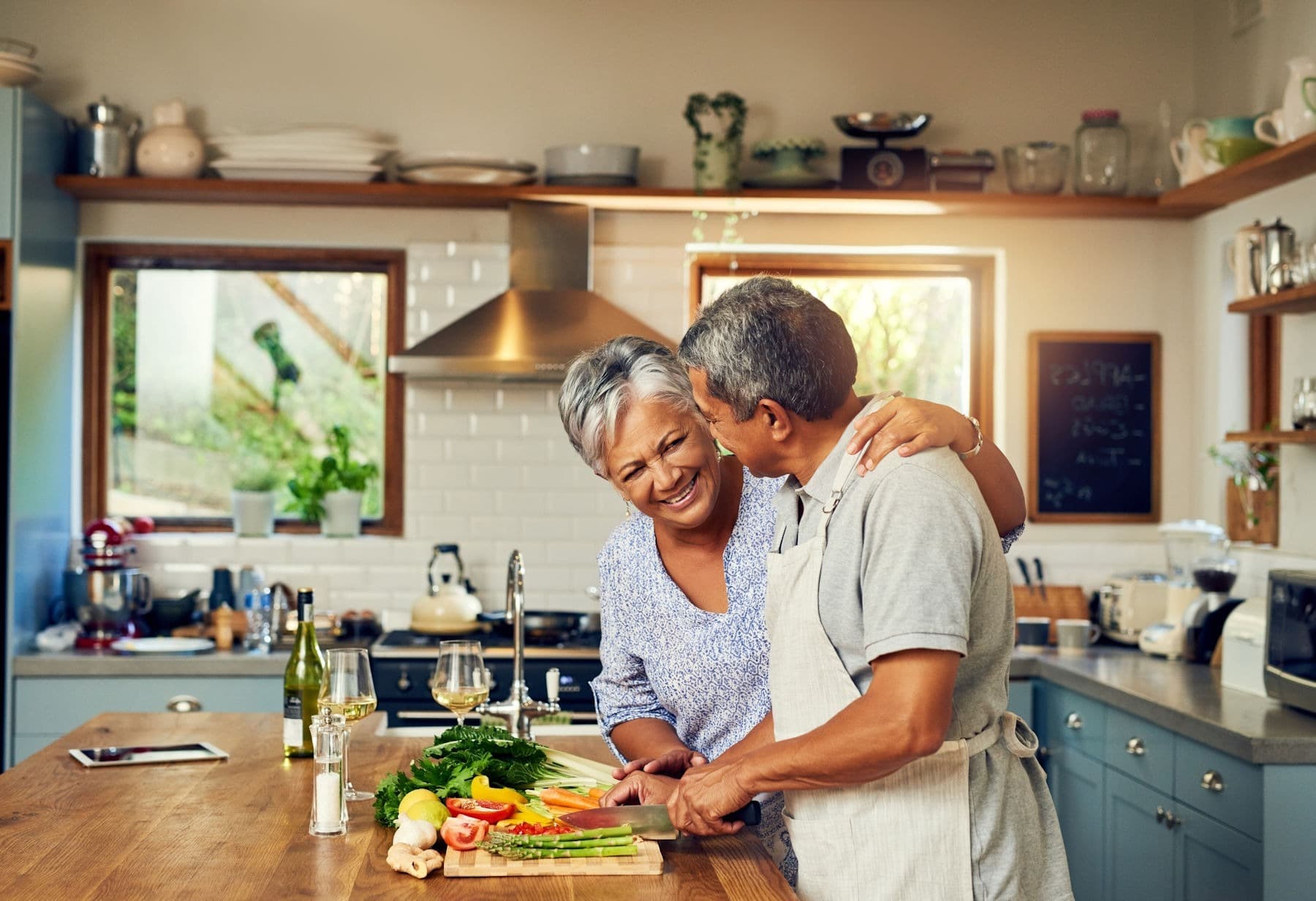 A relaxed couple at home in Falls Church, Virginia